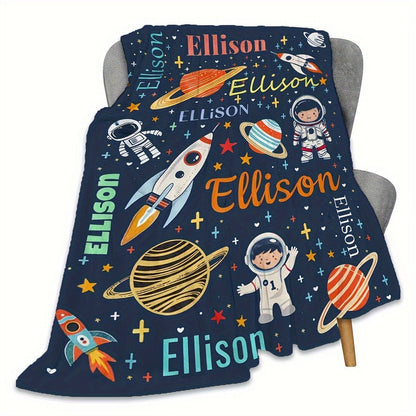 Custom 1pc Creative Astronaut Name Blanket, Suitable for Sofa