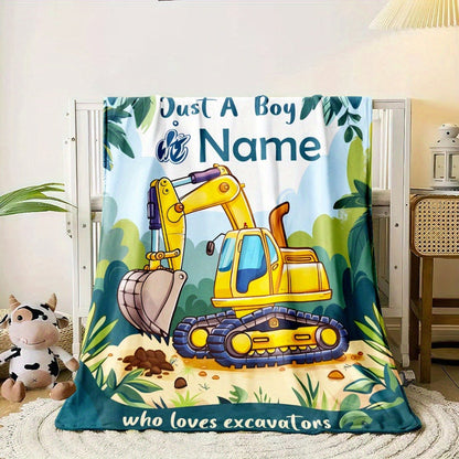 Personalized Cartoon Excavator Flannel Throw Blanket