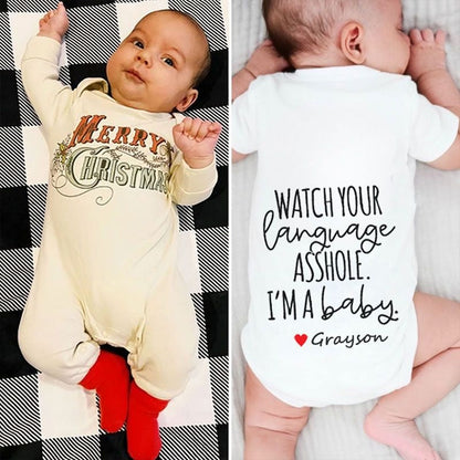 Merry Christmas Unisex Baby Outfit, Ugly Christmas Baby Outfit