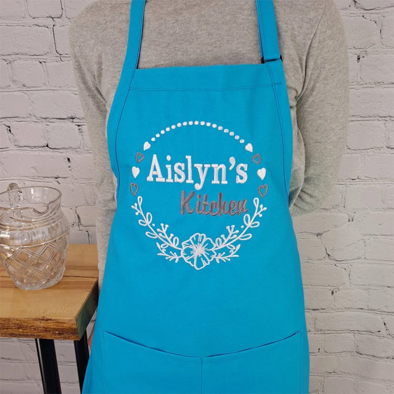 Customizable apron embroidered Personalized name kitchen apron with pockets