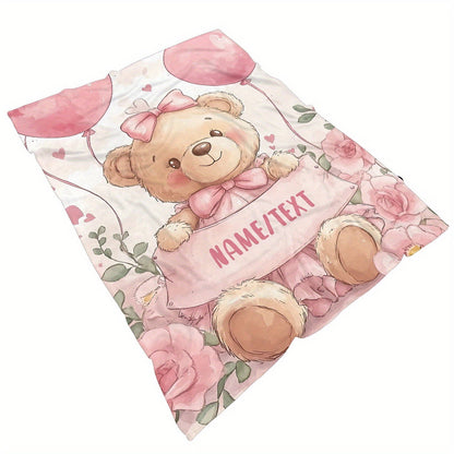 Custom Blankets Cute Pink Teddy Bear with Personalized Name