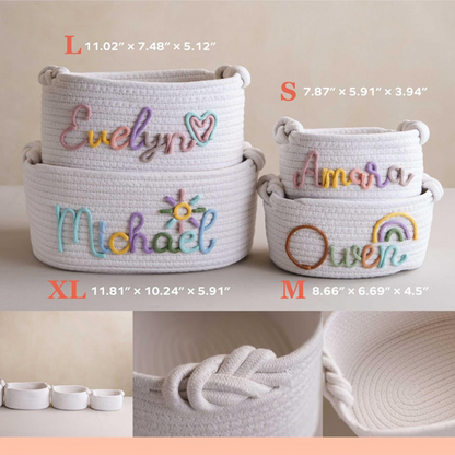 Hand Embroidered Baby Name Basket, Mothers Day Gift