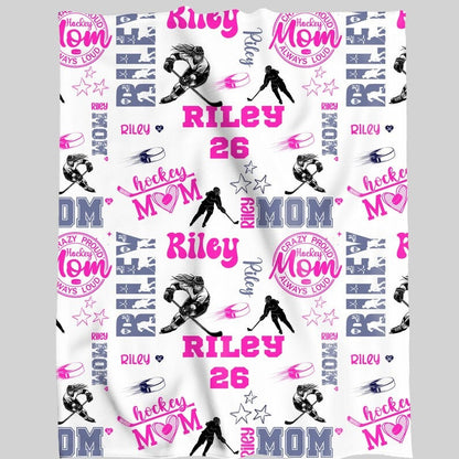 Personalized Proud Mom Ice Hockey Girl Blanket, Hockey Mom Soft Throw