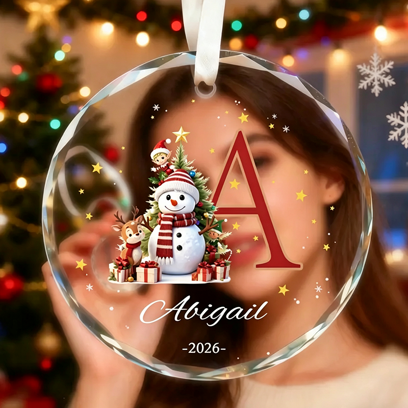 Custom Monogram Name Ornament, Elf Snowman Christmas Ornaments