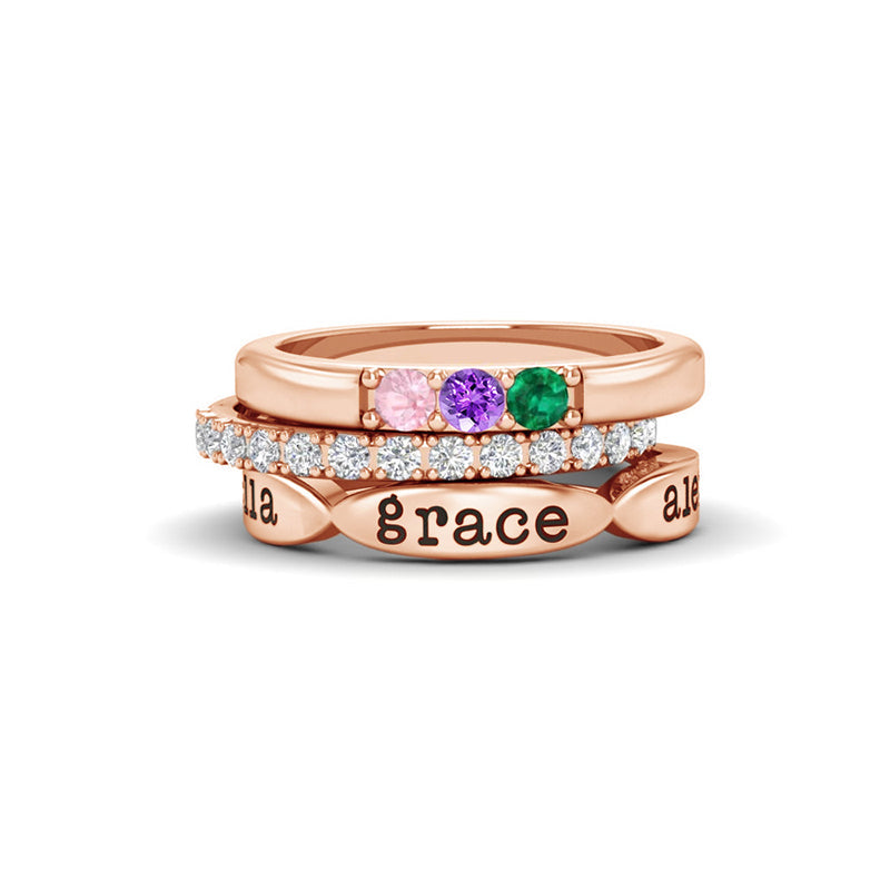 Birthstone Ring Set | Stackable Personalized Name Rings