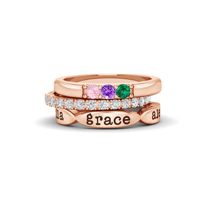 Birthstone Ring Set | Stackable Personalized Name Rings