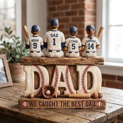 Personalized Baseball Soccer Football Basketball  Dad & Kids 2D FLAT Wooden Block, Custom Jersey Sign
