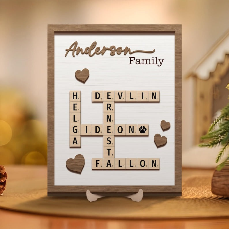 Personalized Scrabble Puzzle Sign, Grandkids Crossword Scrabble Wooden Sign