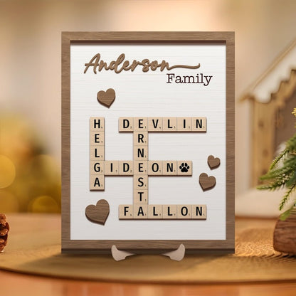 Personalized Scrabble Puzzle Sign, Grandkids Crossword Scrabble Wooden Sign