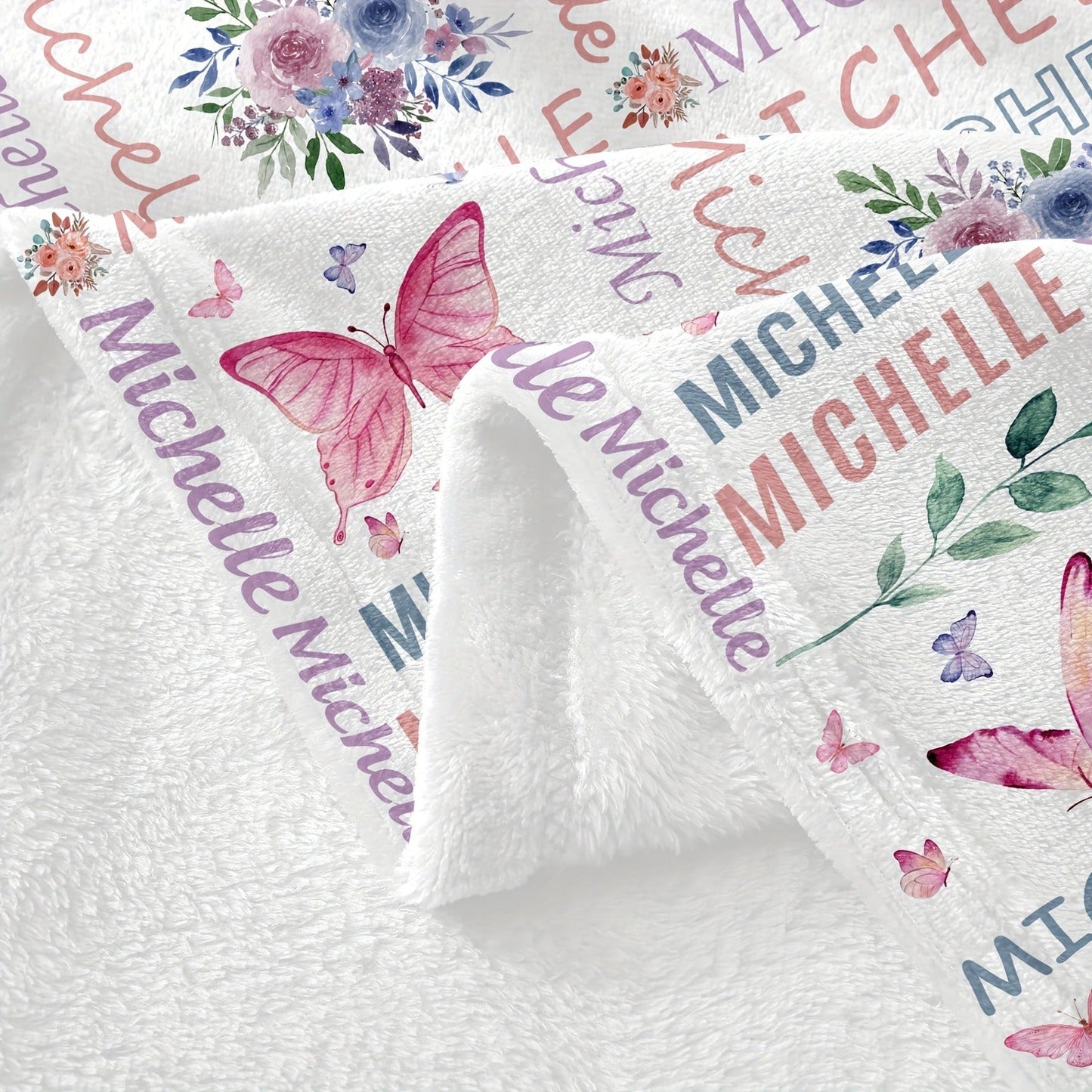 Customized Flannel Blankets with Names, Flower Butterfly Patterned Blankets
