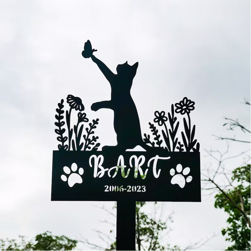 Personalized Metal Cat Stake, Cat Memorial Stake with Flowers