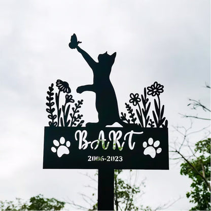 Personalized Metal Cat Stake, Cat Memorial Stake with Flowers