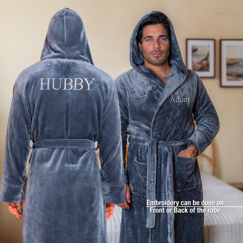 Classic Embroidered Short Fleece Robe, Gifts for Her