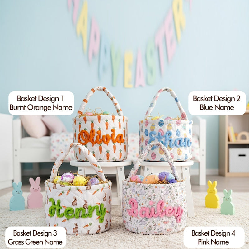 Personalized Easter Basket: Quilted Spring Egg Hunt Bucket,Boys Girls Easter Baskets