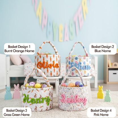 Personalized Easter Basket: Quilted Spring Egg Hunt Bucket,Boys Girls Easter Baskets