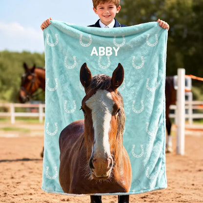 Personalized Painted Horse Photo Horseshoe Print Multicolor Blanket