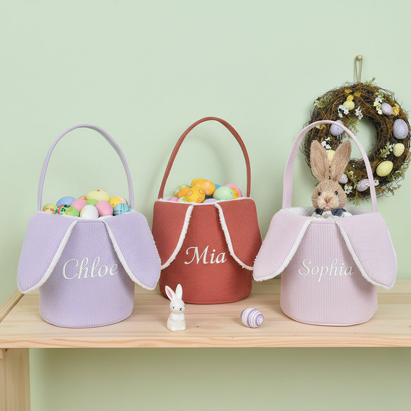 Personalized Corduroy Easter Basket,Embroidered Easter Bunny