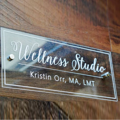 Door Name Plate CLEAR Acrylic  Reception Desk Business Sign Office Decor