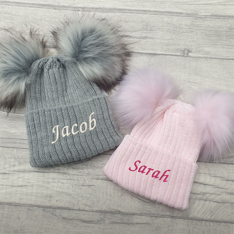 Personalised Infant Winter Hat Custom Embroidered Baby Pom Beanie
