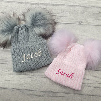 Personalised Infant Winter Hat Custom Embroidered Baby Pom Beanie