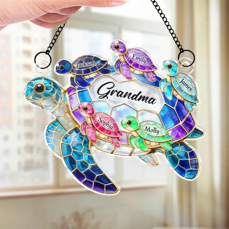 Personalized Turtle Suncatcher for Grandma, Custom Name Window Hanging