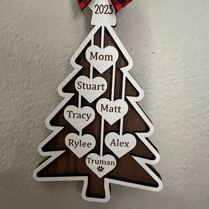 Personalized Family Christmas Tree Ornament 2025 Custom Holiday Wooden Ornament