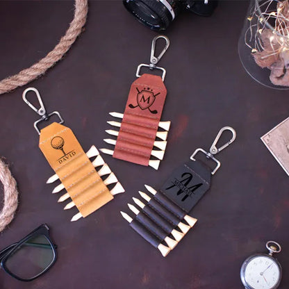 Engraved Leather Golf Bag Tag, Personalized Golf Tee Holder