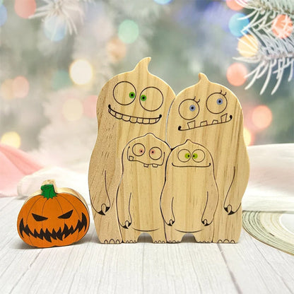 Halloween Cute Ghosts Family Puzzle Wooden Decor,Custom Name Wooden Ghost With Pumpkin