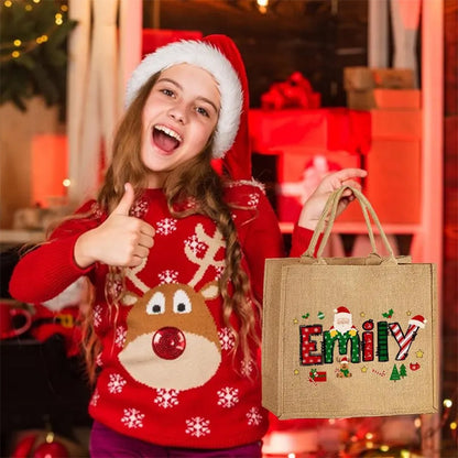 Personalized Santa Jute Tote Bag - Custom Name