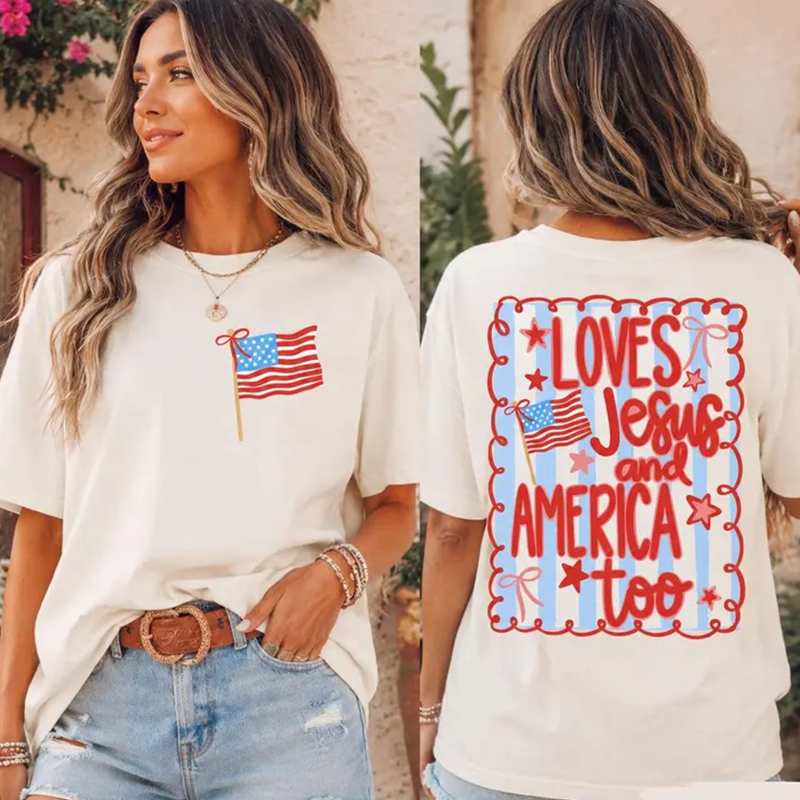 Loves Jesus and America Too Shirt Sweatshirt, 4th of July Patriotic