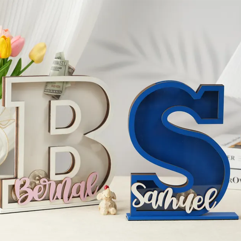 Personalized Letter Piggy Bank: Wooden Initial Coin Bank