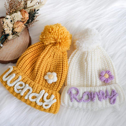 Custom Name Kid's Winter Hat, Handmade Embroidered Baby Hat, Personalized Baby Beanie, Knit Toddler Beanie