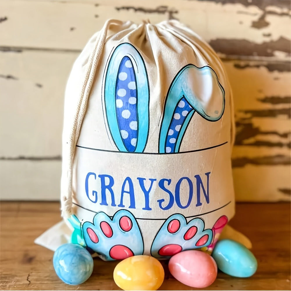 Personalized Name/Text Bunny Rabbit Easter Egg Hunt Treat Bag