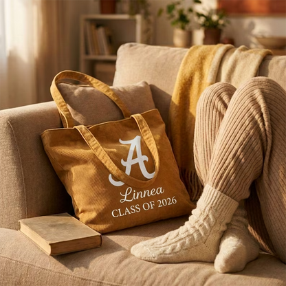 Class of 2026 Corduroy Tote Bag College Grad Gifts Zipper Book Bag Graduation Gift