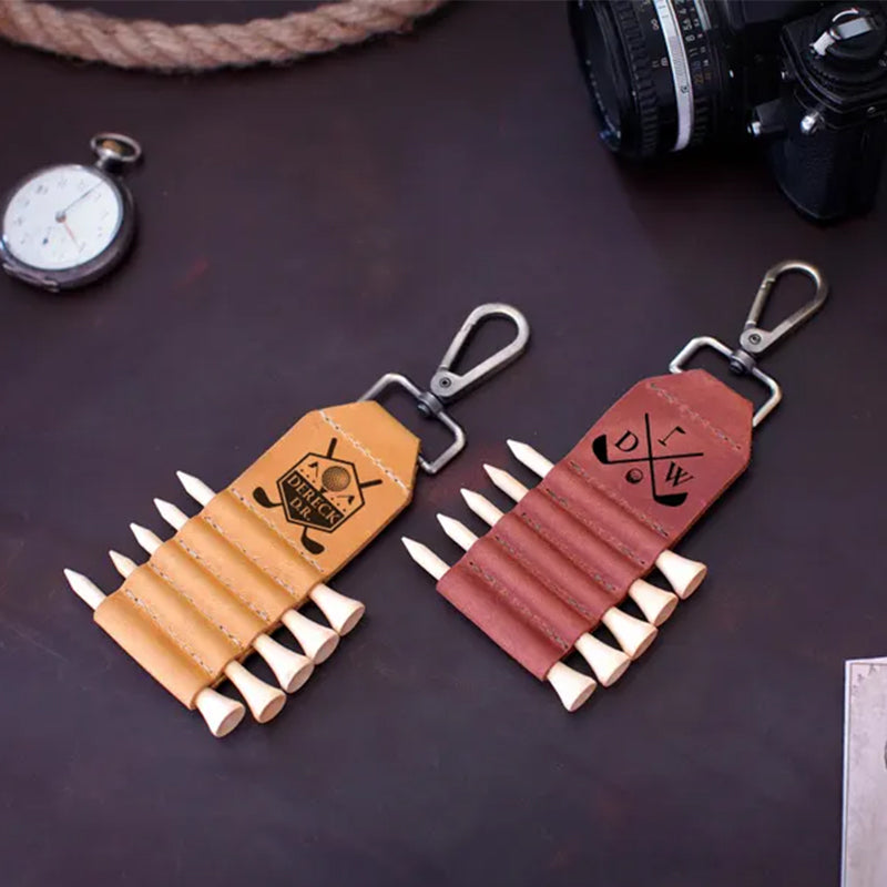 Engraved Leather Golf Bag Tag, Personalized Golf Tee Holder