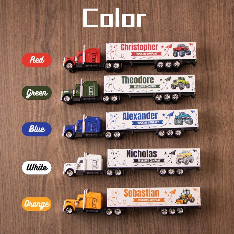 Personalized Toy Truck for Boys, Customized name on the side of the truck