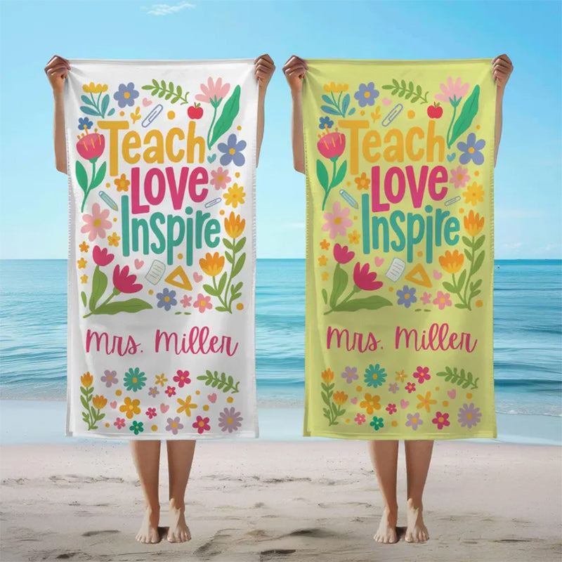 Personalized Teacher Beach Towel, Teacher Appreciation Gift