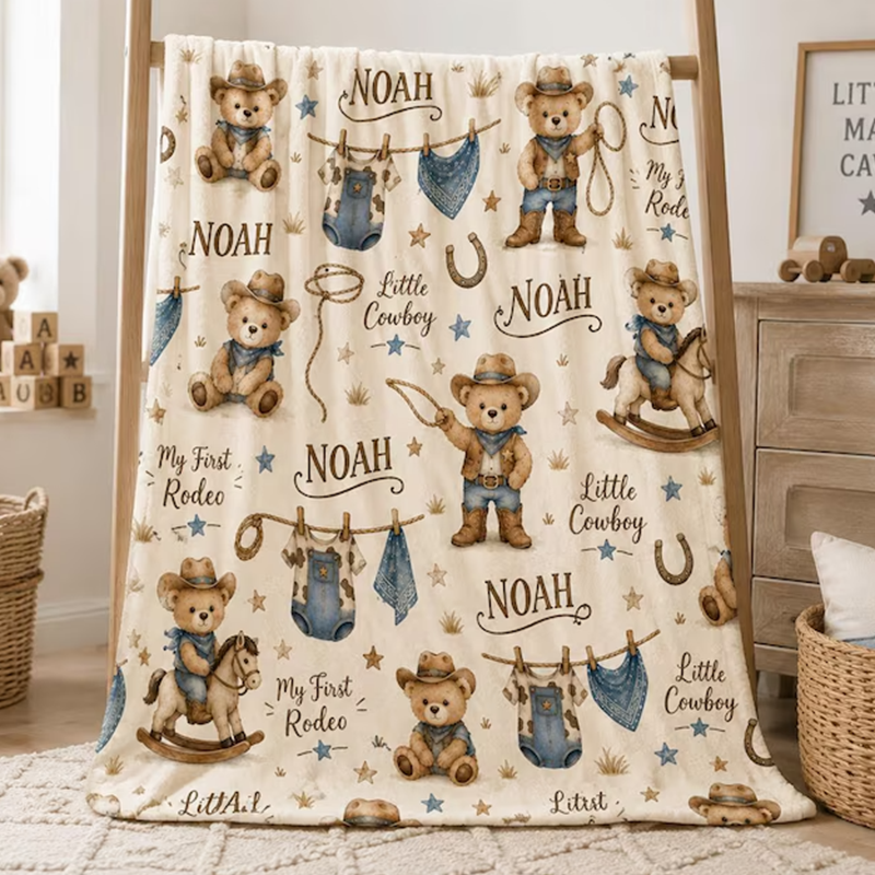 Personalized Cowboy Baby Blanket, My First Rodeo Blanket