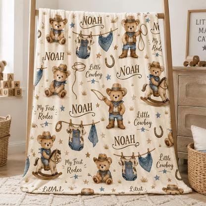 Personalized Cowboy Baby Blanket, My First Rodeo Blanket