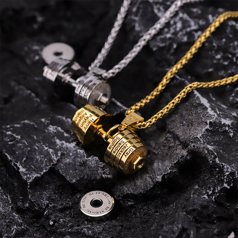 Personalized Bodybuilder Necklace Dumbbell Pendant Father's Day Gift