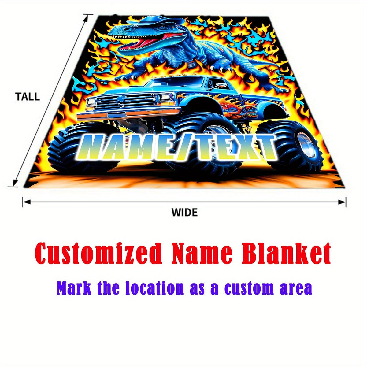 Customizable Dinosaur & Monster Truck Flannel Blanket