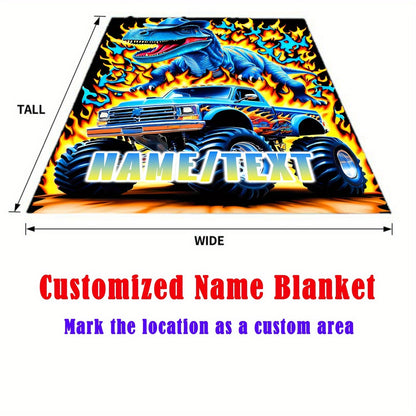 Customizable Dinosaur & Monster Truck Flannel Blanket