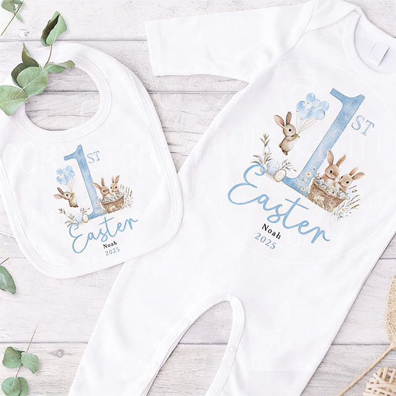 Personalized 1st Easter Sleepsuit: Cotton Baby Grow