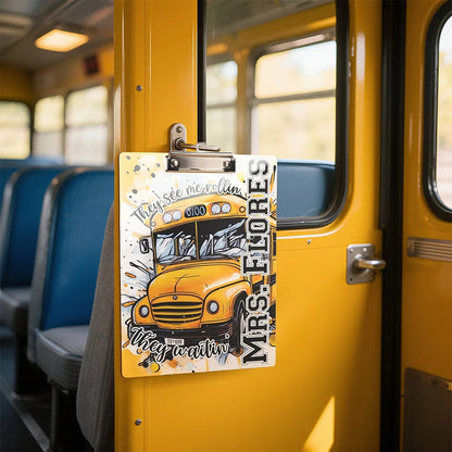Personalized Erasable Cartoon Graffiti School Bus Acrylic Clipboard