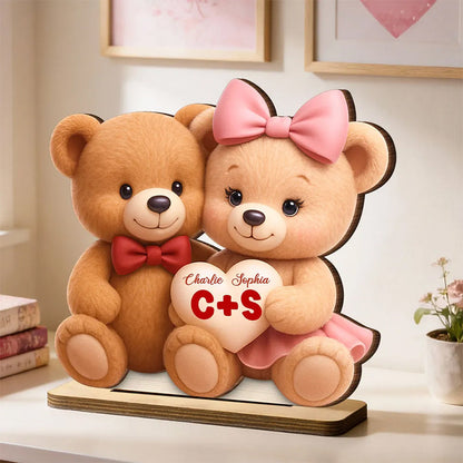 Loving Bear Couple - Personalized Wooden Plaque