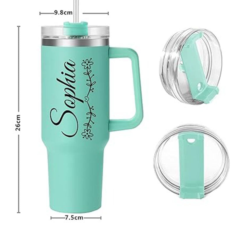 40 Oz Tumbler With Handle And Straw,Custom Stainless Steel Insulated Tumbler With Name