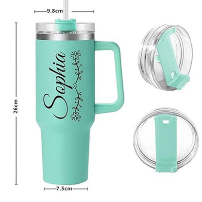 40 Oz Tumbler With Handle And Straw,Custom Stainless Steel Insulated Tumbler With Name