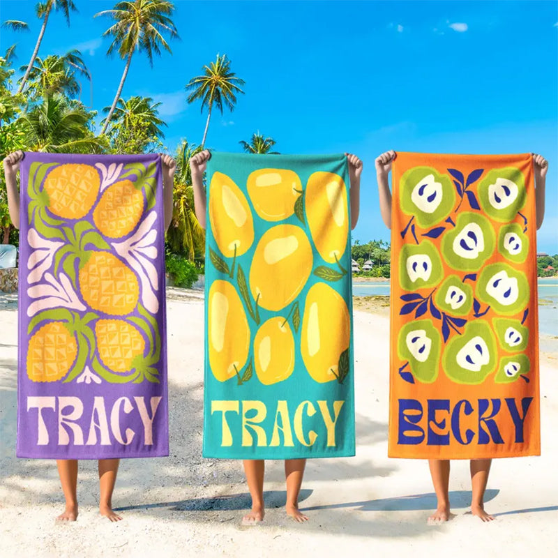 Personalized Retro Beach Towel with Name,Groovy Vibes Beach,Retro Floral Towel