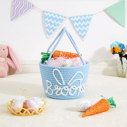 Personalized Easter Basket With Baby Name|Cute Bunny Custom Toddler Name Basket