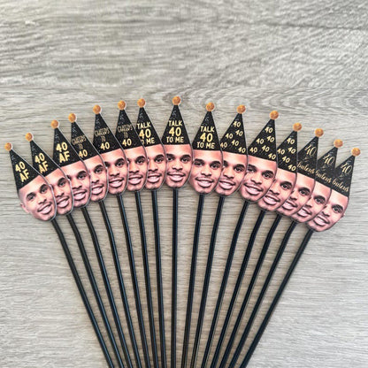 Custom Face Photo Cocktail Drink Stirrers, 40th Birthday Decor